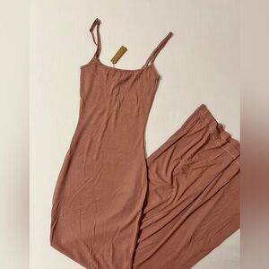 SKIMS Soft Lounge Ribbed Slip Long Maxi Dress Rose Clay